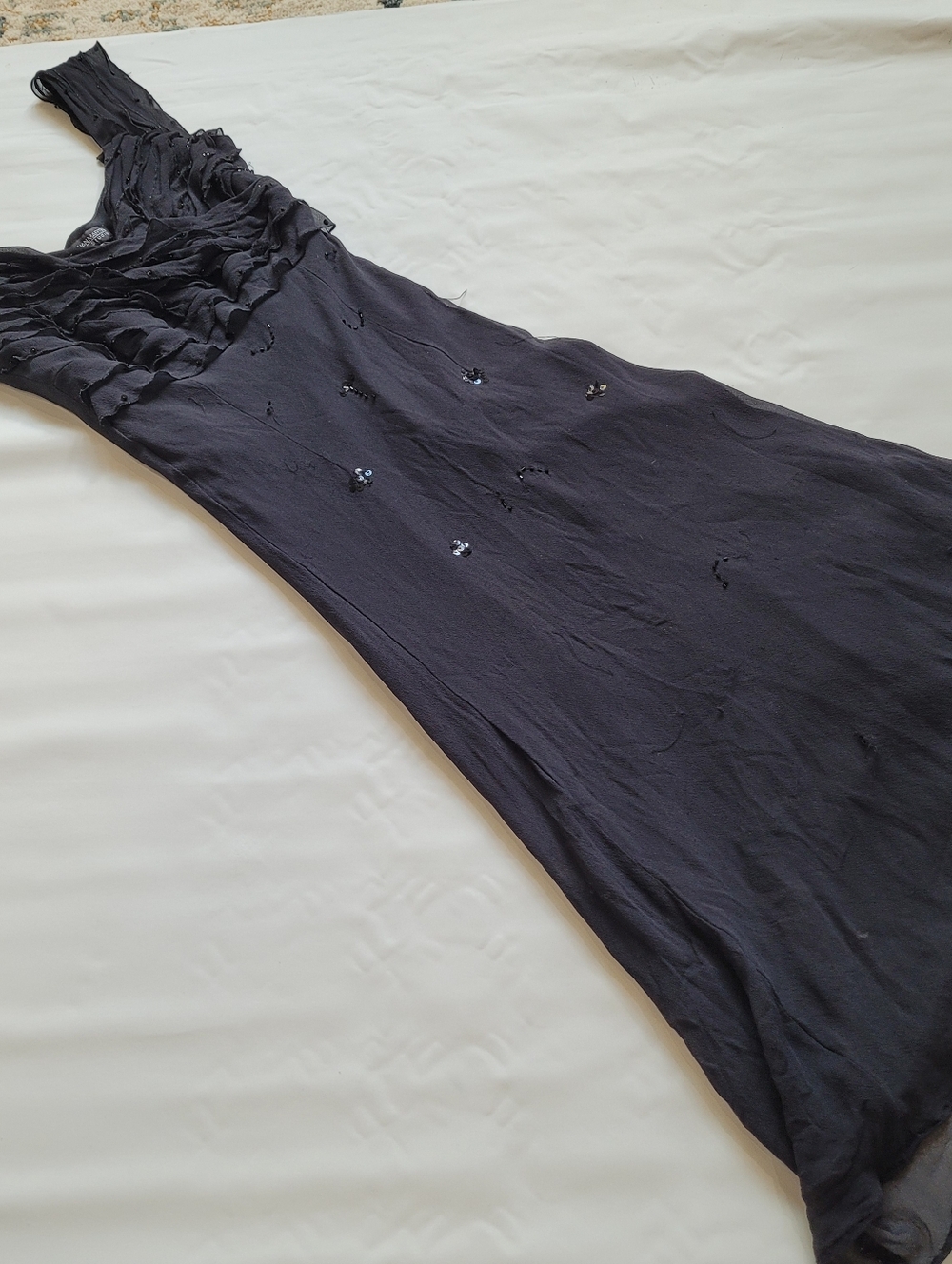 Jonathan Martin Studio black Silk beaded maxi dress with sequins and ruffles.
